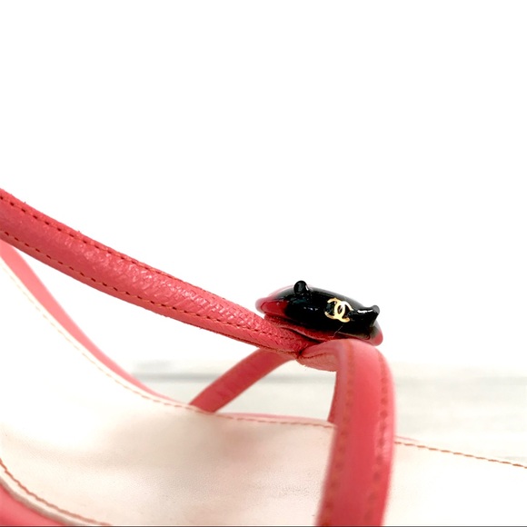 SOLD. CHANEL Ladybug 3.5” Heel Pink Leather Sandal - Picture 6 of 7
